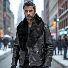 VIP - Embossed Moto Jacket & Free B&W Belt Bundle